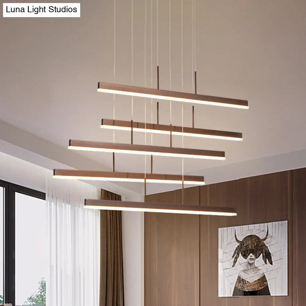 Modern Led Island Chandelier - Brown Linear Design With 3/5 Lights Warm/White Light Acrylic Hanging