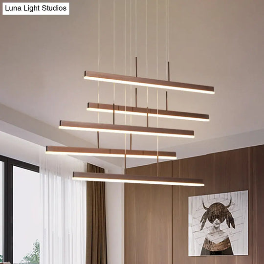 Modern Led Island Chandelier - Brown Linear Design With 3/5 Lights Warm/White Light Acrylic Hanging