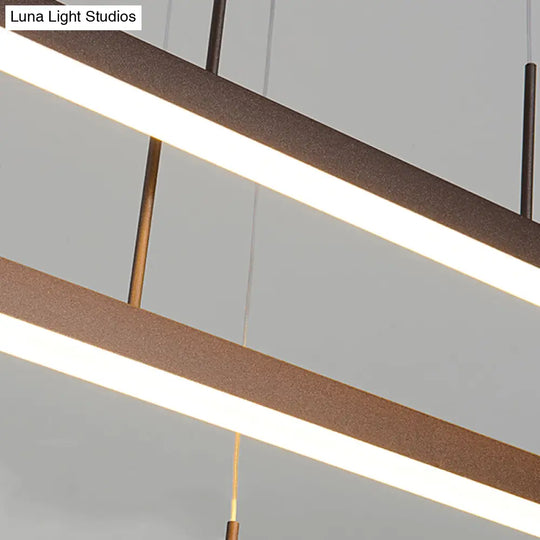 Modern Led Island Chandelier - Brown Linear Design With 3/5 Lights Warm/White Light Acrylic Hanging