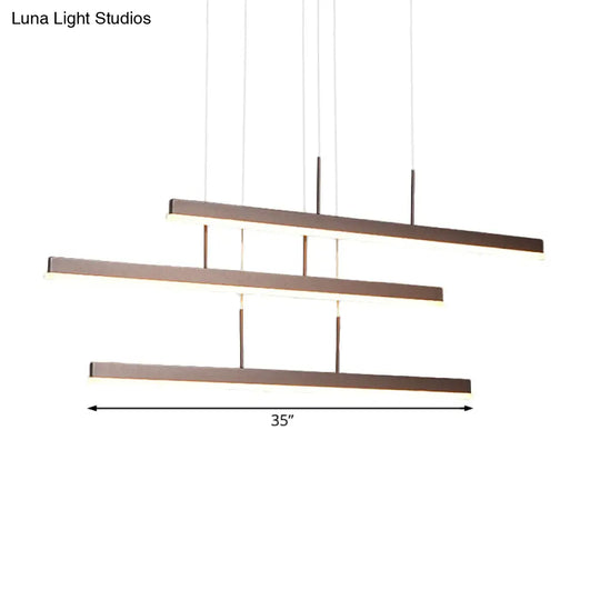 Modern Led Island Chandelier - Brown Linear Design With 3/5 Lights Warm/White Light Acrylic Hanging