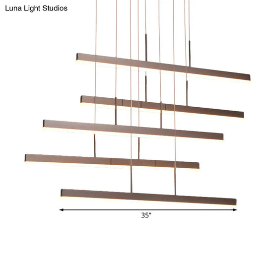 Modern Led Island Chandelier - Brown Linear Design With 3/5 Lights Warm/White Light Acrylic Hanging