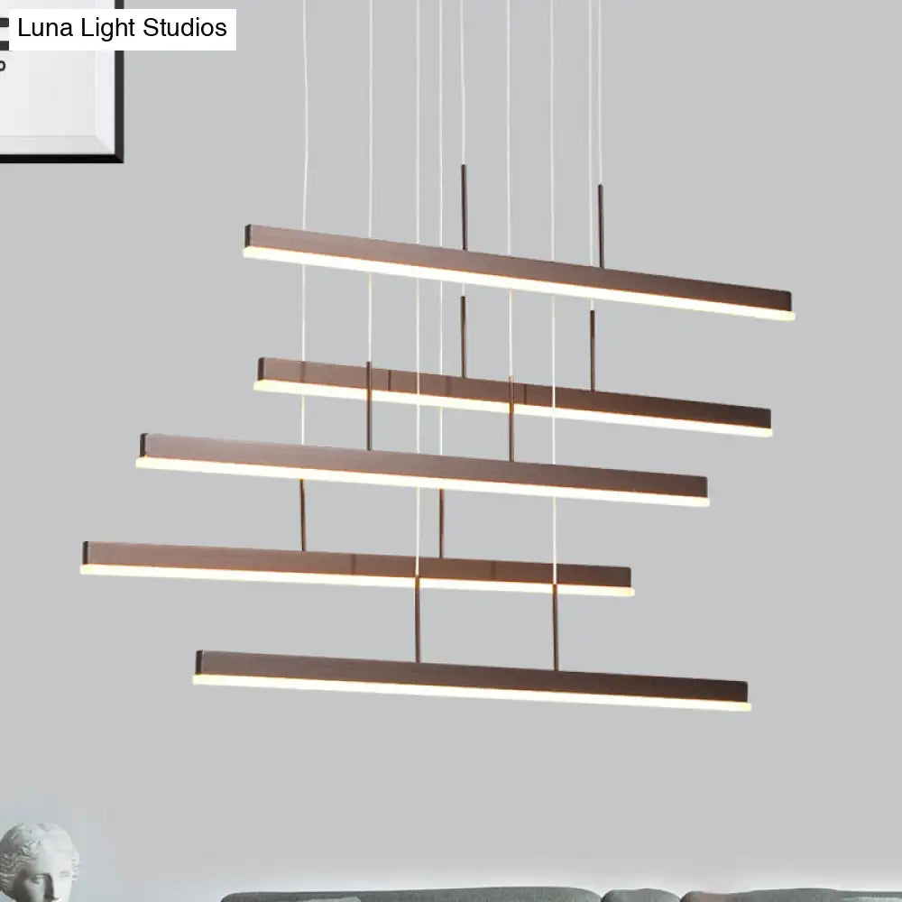 Modern Led Island Chandelier - Brown Linear Design With 3/5 Lights Warm/White Light Acrylic Hanging