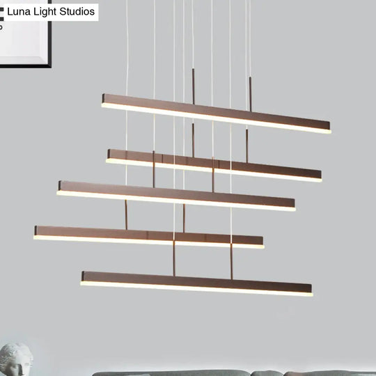 Modern Led Island Chandelier - Brown Linear Design With 3/5 Lights Warm/White Light Acrylic Hanging