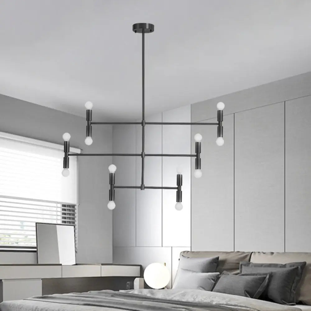 Modern Led Island Light: Multi-Layer Gold/Black Hanging Pendant With Rotatable Arms - Ideal For