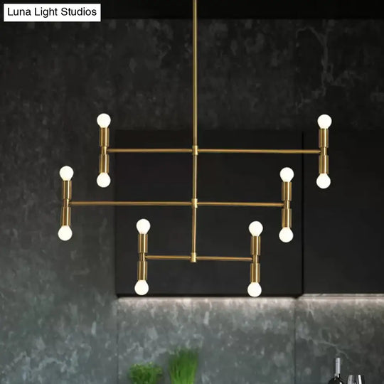 Modern Led Island Light: Multi-Layer Gold/Black Hanging Pendant With Rotatable Arms - Ideal For