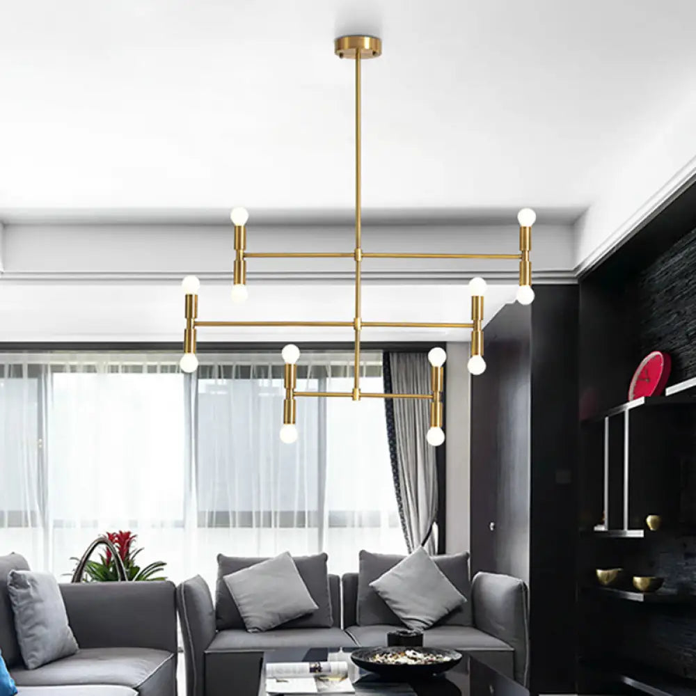 Modern Led Island Light: Multi-Layer Gold/Black Hanging Pendant With Rotatable Arms - Ideal For