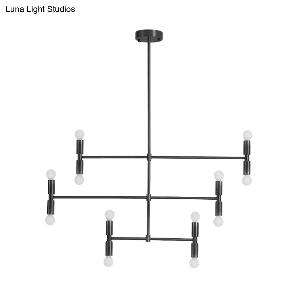 Modern Led Island Light: Multi-Layer Gold/Black Hanging Pendant With Rotatable Arms - Ideal For