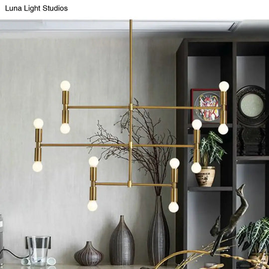 Modern Led Island Light: Multi-Layer Gold/Black Hanging Pendant With Rotatable Arms - Ideal For