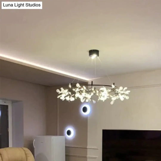 Modern Led Lamp Firefly Tree Branch Leaf Pendant Light Round Flower Suspension Lamps