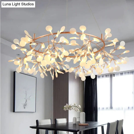 Modern Led Lamp Firefly Tree Branch Leaf Pendant Light Round Flower Suspension Lamps