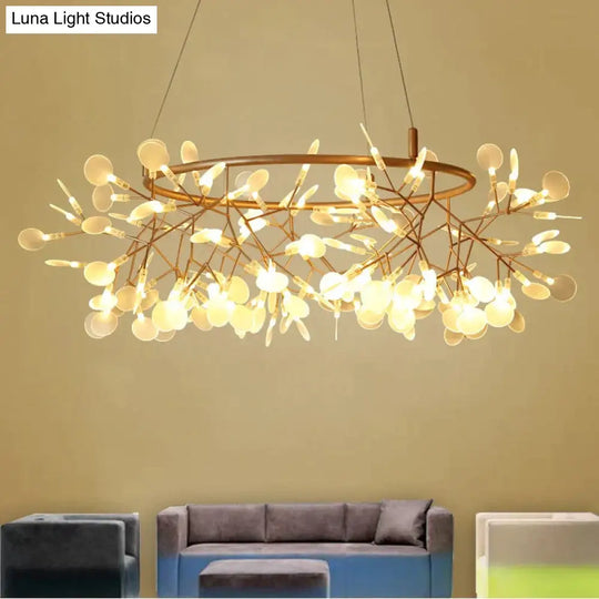 Modern Led Lamp Firefly Tree Branch Leaf Pendant Light Round Flower Suspension Lamps