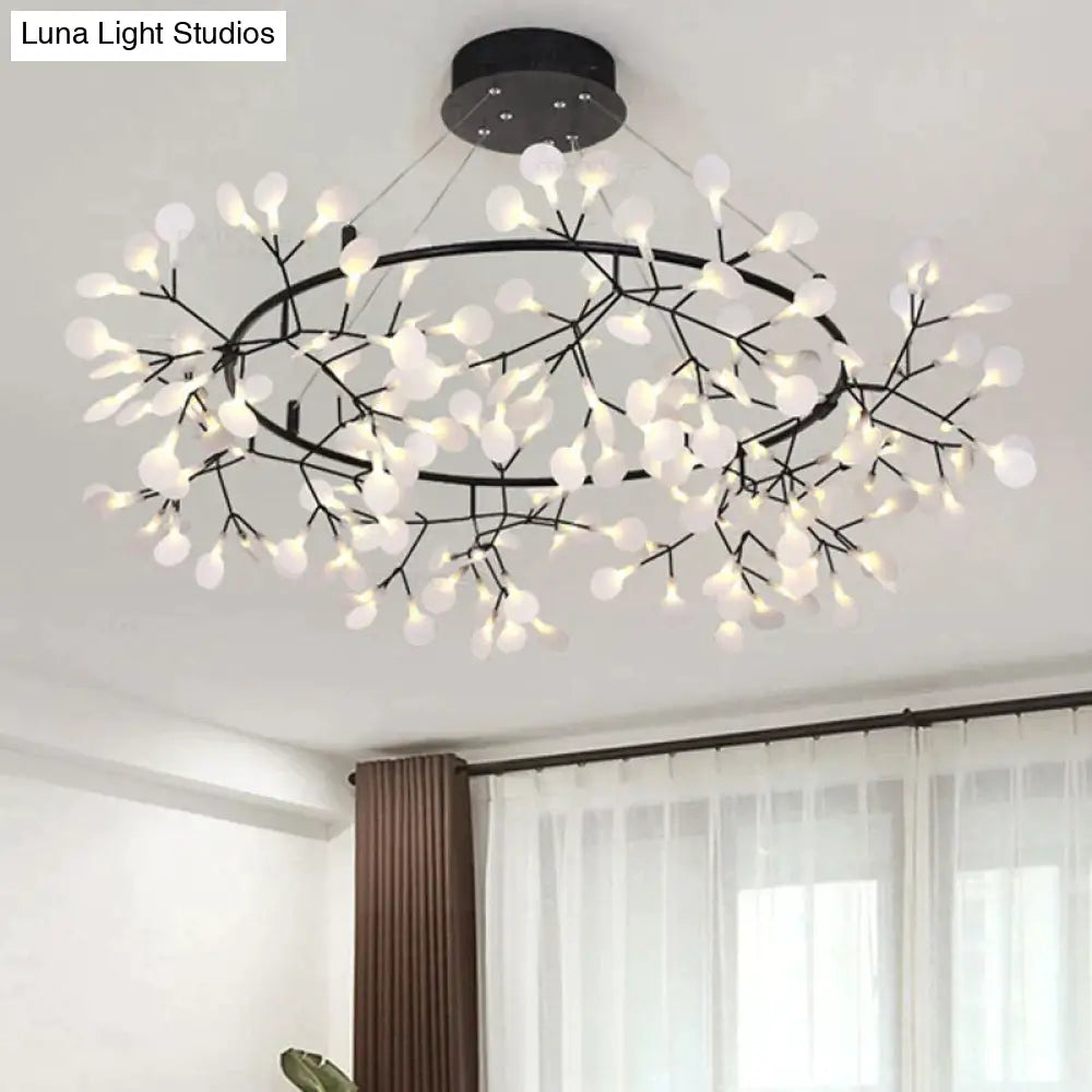 Modern Led Lamp Firefly Tree Branch Leaf Pendant Light Round Flower Suspension Lamps