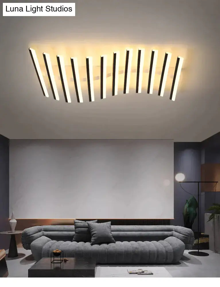 Modern Led Living Room Ceiling Lamp Simple Nordic Creative Square Line Restaurant Light In The