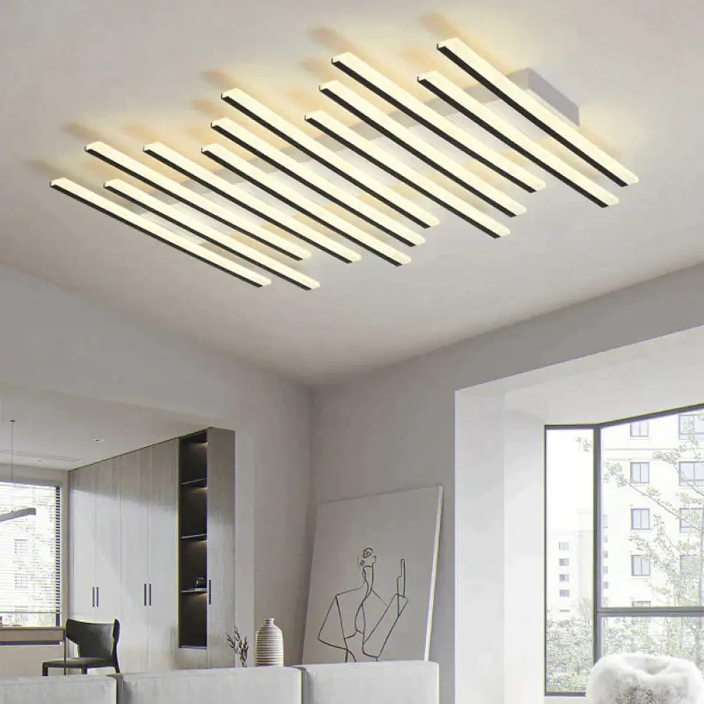 Modern Led Living Room Ceiling Lamp Simple Nordic Creative Square Line Restaurant Light In The