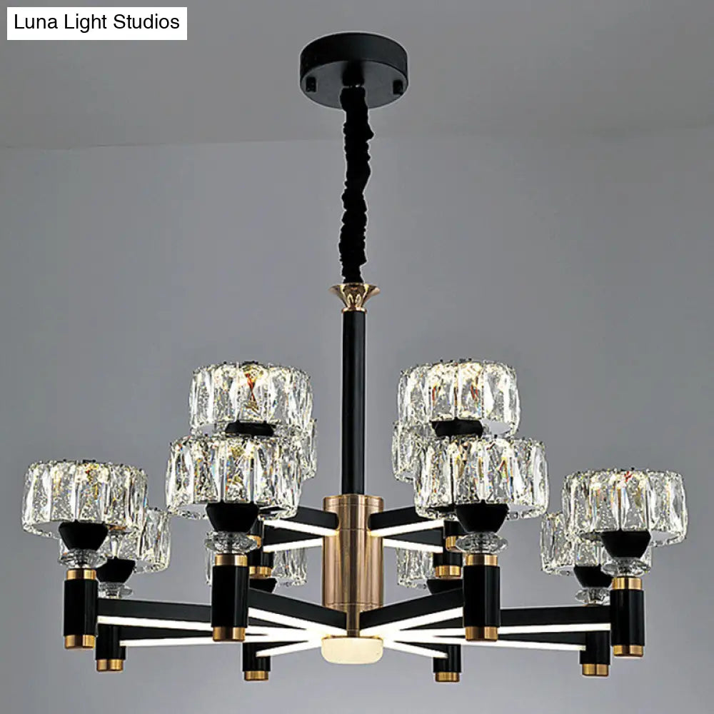 Modern Led Living Room Chandelier: Round Simplicity In Black Metal