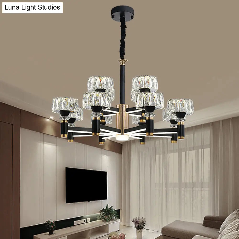 Modern Led Living Room Chandelier: Round Simplicity In Black Metal