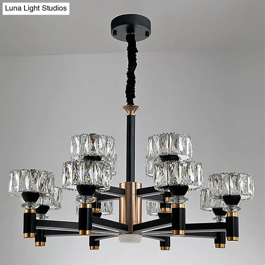 Modern Led Living Room Chandelier: Round Simplicity In Black Metal