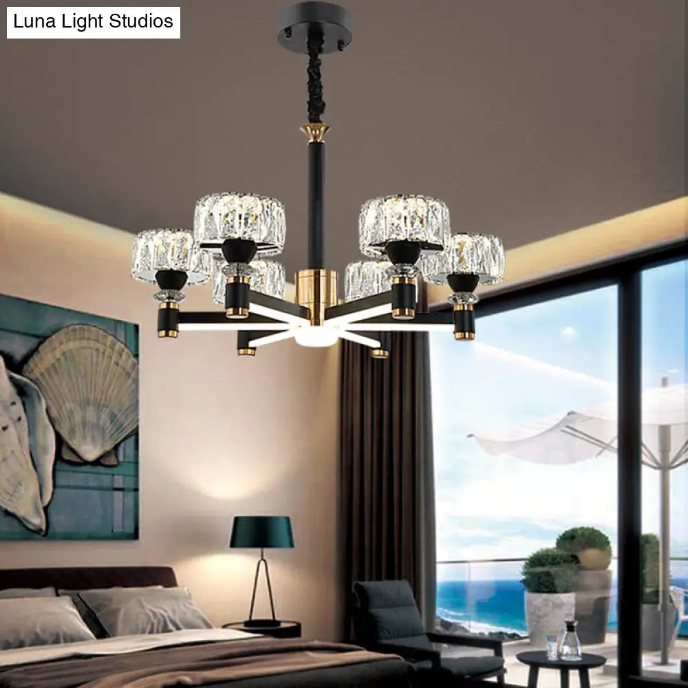 Modern Led Living Room Chandelier: Round Simplicity In Black Metal