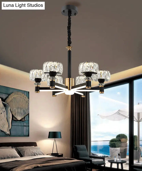 Modern Led Living Room Chandelier: Round Simplicity In Black Metal