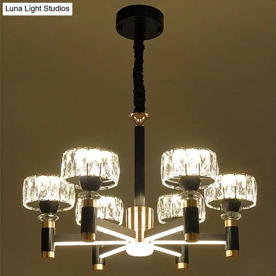 Modern Led Living Room Chandelier: Round Simplicity In Black Metal