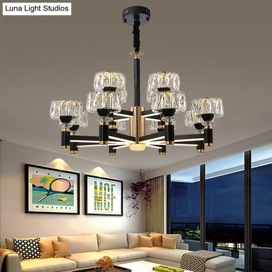 Modern Led Living Room Chandelier: Round Simplicity In Black Metal