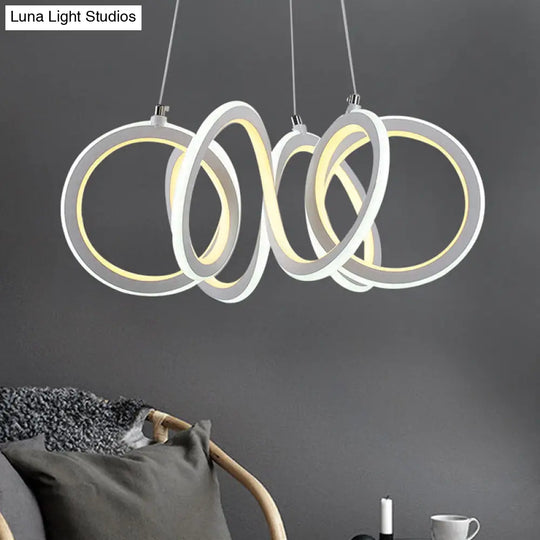 Modern Led Living Room Chandelier With Cycle Acrylic Shade - White Pendant