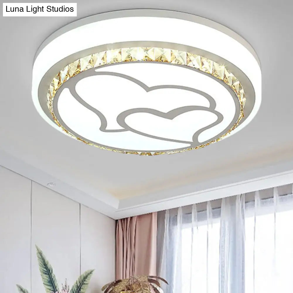 Modern Led Loving Heart Flush Ceiling Light With Acrylic Crystal Shade - Brown/White | White/3