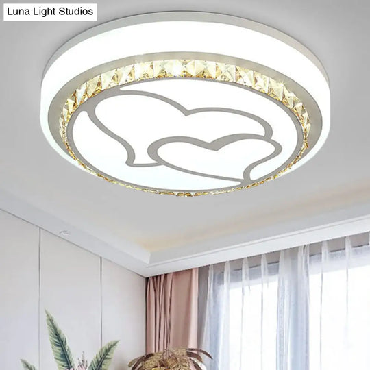 Modern Led Loving Heart Flush Ceiling Light With Acrylic Crystal Shade - Brown/White | White/3