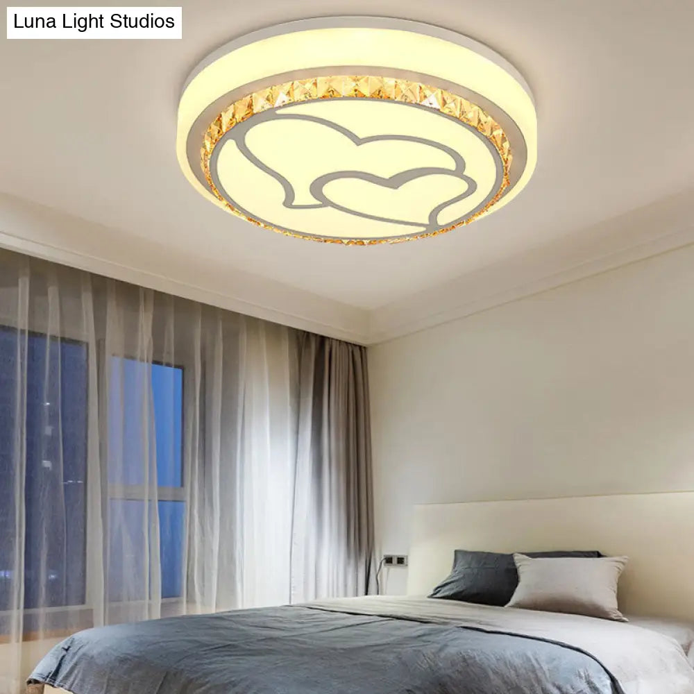 Modern Led Loving Heart Flush Ceiling Light With Acrylic Crystal Shade - Brown/White | White/3