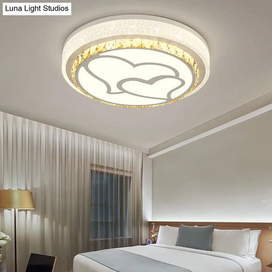 Modern Led Loving Heart Flush Ceiling Light With Acrylic Crystal Shade - Brown/White | White/3