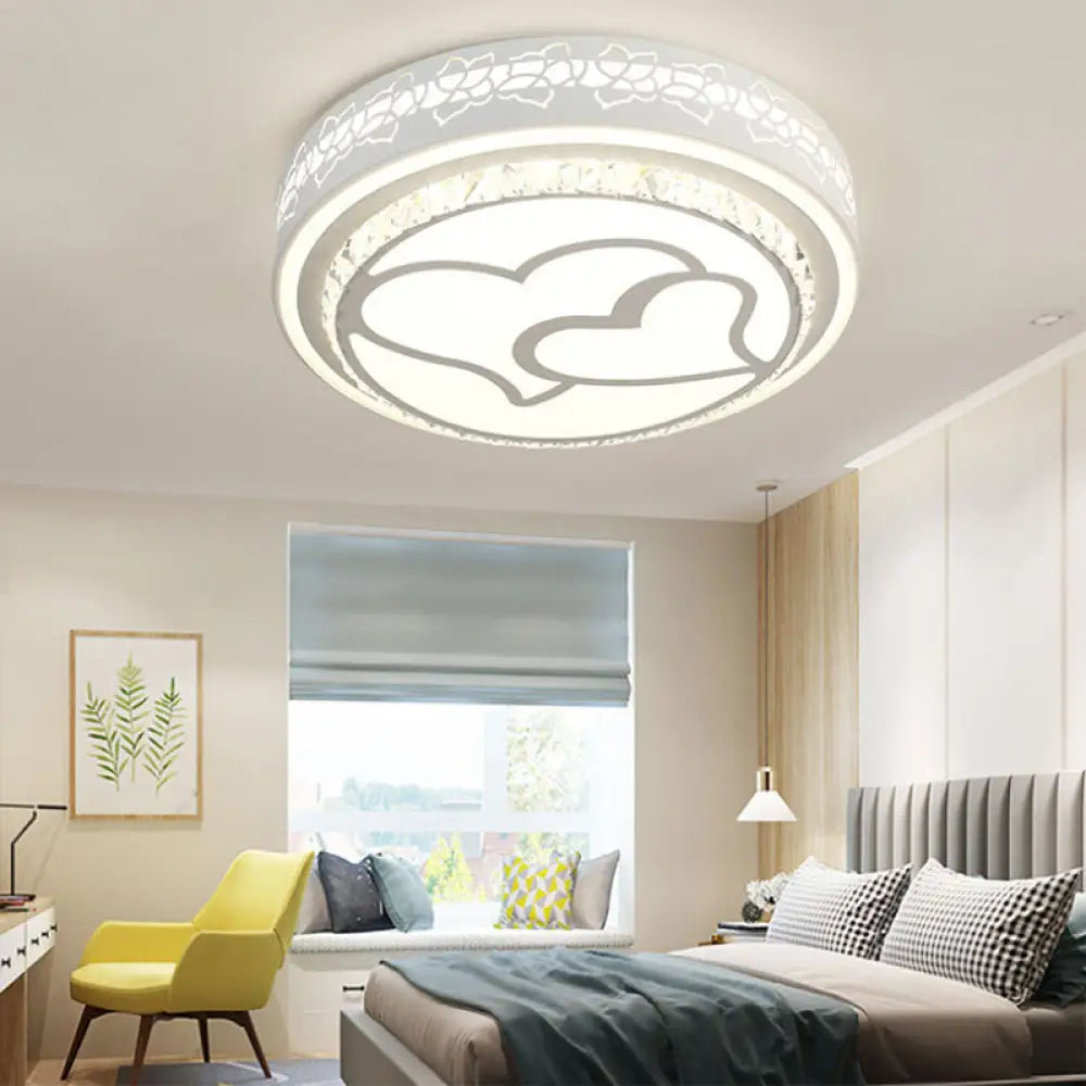 Modern Led Loving Heart Flush Ceiling Light With Acrylic Crystal Shade - Brown/White | White/3