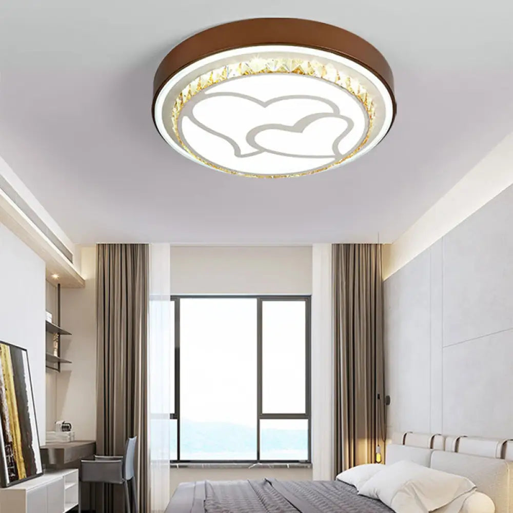 Modern Led Loving Heart Flush Ceiling Light With Acrylic Crystal Shade - Brown/White | White/3