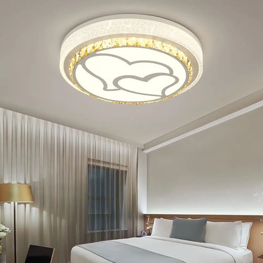 Modern Led Loving Heart Flush Ceiling Light With Acrylic Crystal Shade - Brown/White | White/3