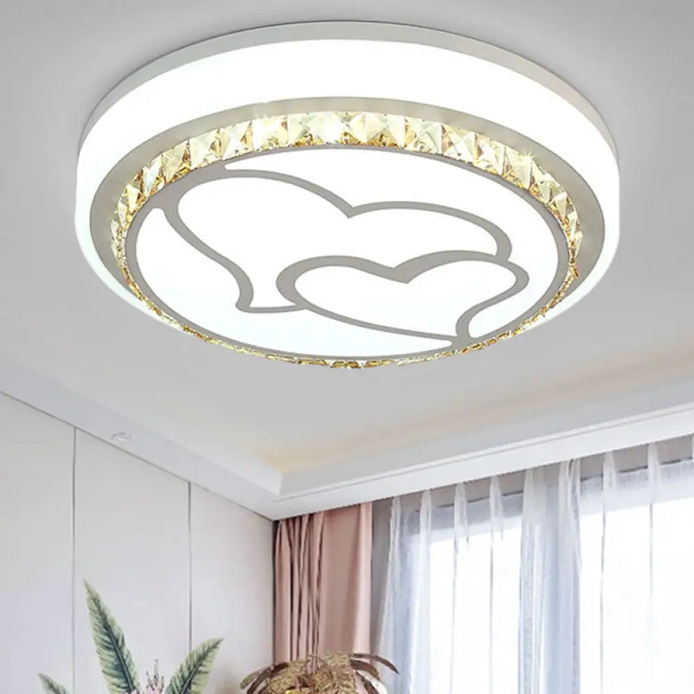 Modern Led Loving Heart Flush Ceiling Light With Acrylic Crystal Shade - Brown/White | White/3