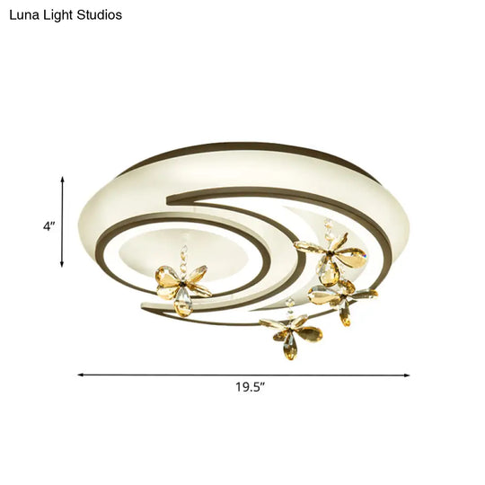 Modern Led Metal Ceiling Flush Mount With White Moon And Ring Design Crystal Deco