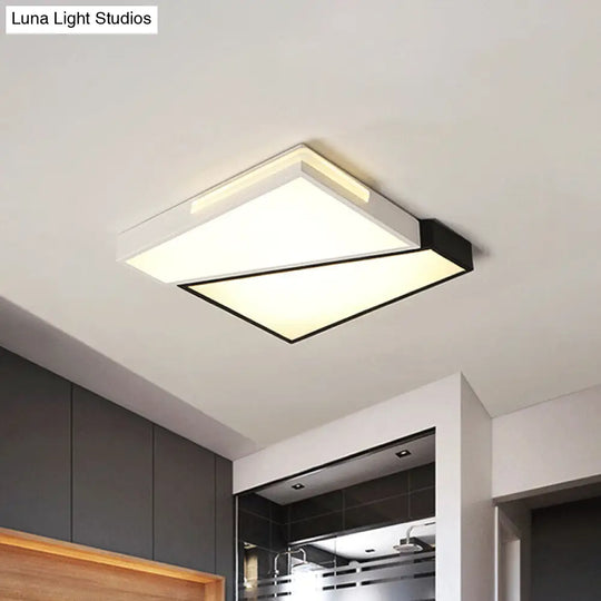 Modern Led Metal Ceiling Light For Bedroom - Warm/White Rectangular/Square Flush Mount 21.5/37.5/45