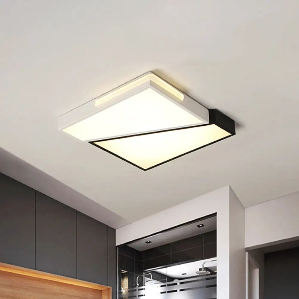 Modern Led Metal Ceiling Light For Bedroom - Warm/White Rectangular/Square Flush Mount