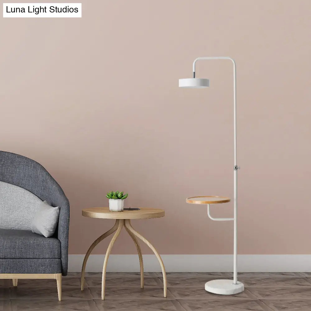 Modern Led Metal Circle Floor Lamp With White Finish And Marble Base