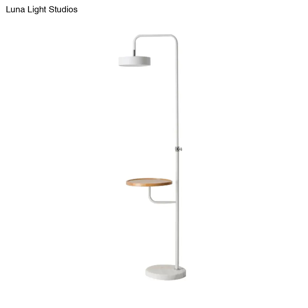 Modern Led Metal Circle Floor Lamp With White Finish And Marble Base