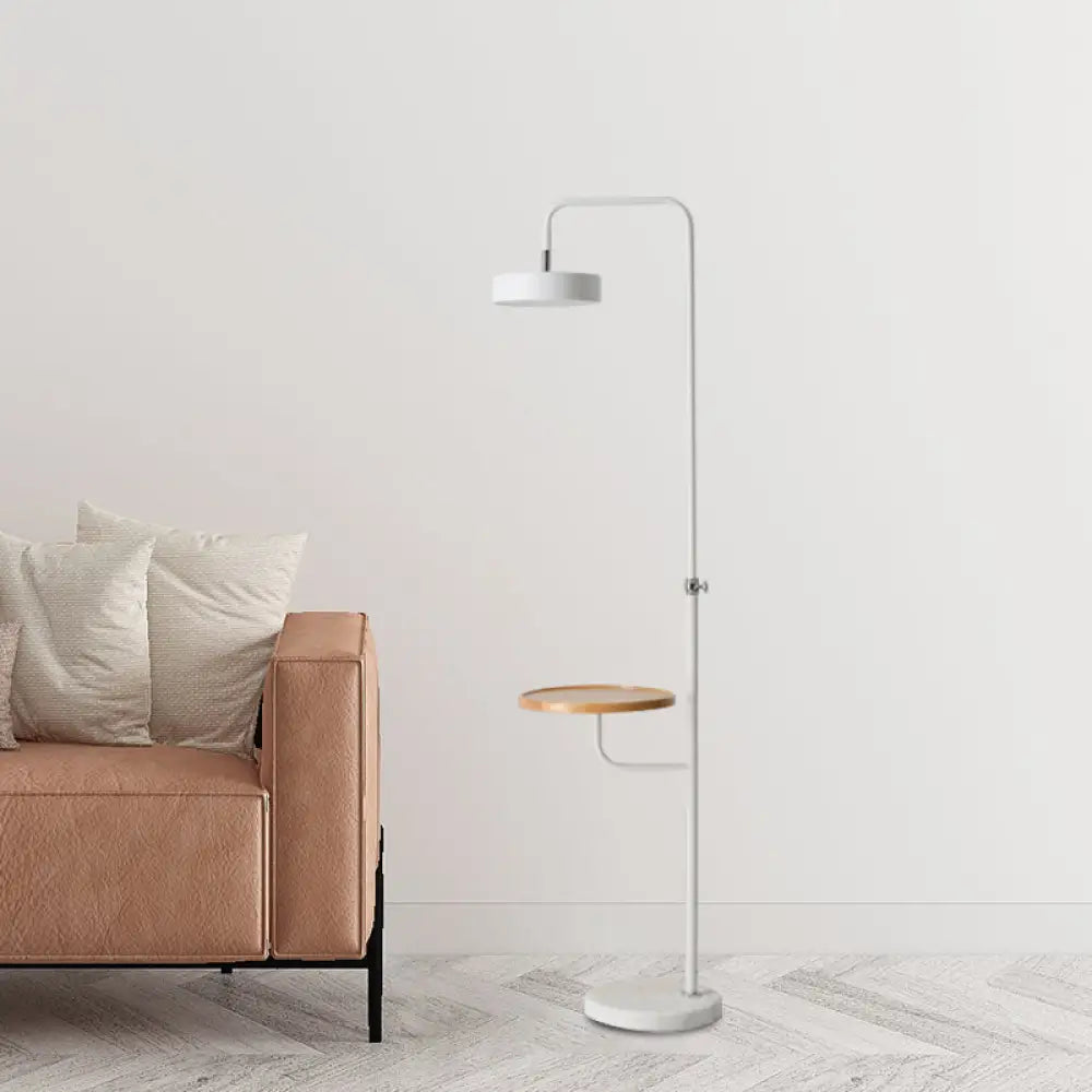 Modern Led Metal Circle Floor Lamp With White Finish And Marble Base