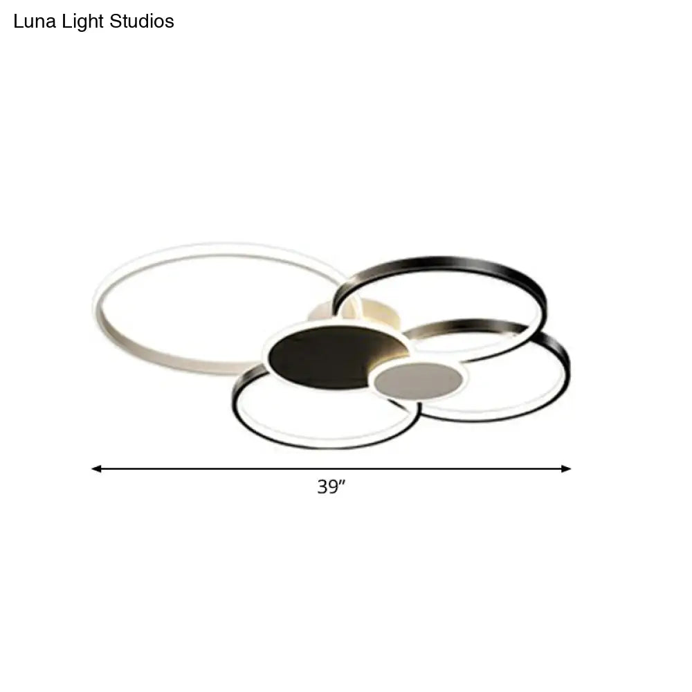 Modern Led Metal Flush Ceiling Light For Living Room - Circular Design Mounted Black / 39 White