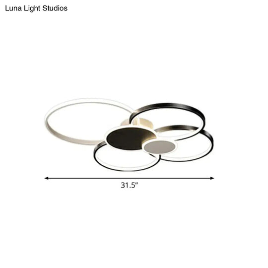 Modern Led Metal Flush Ceiling Light For Living Room - Circular Design Mounted Black / 31.5 White