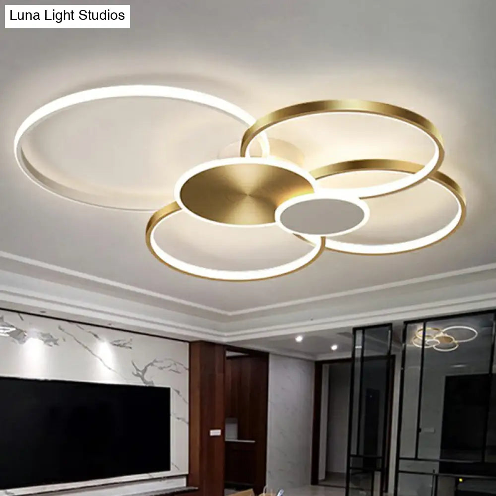 Modern Led Metal Flush Ceiling Light For Living Room - Circular Design Mounted