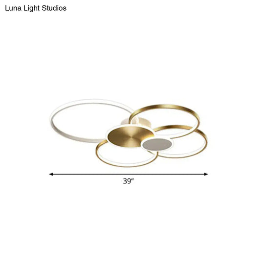 Modern Led Metal Flush Ceiling Light For Living Room - Circular Design Mounted Gold / 39 White