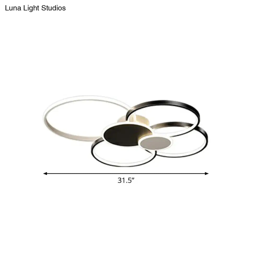 Modern Led Metal Flush Ceiling Light For Living Room - Circular Design Mounted Black / 31.5 Remote