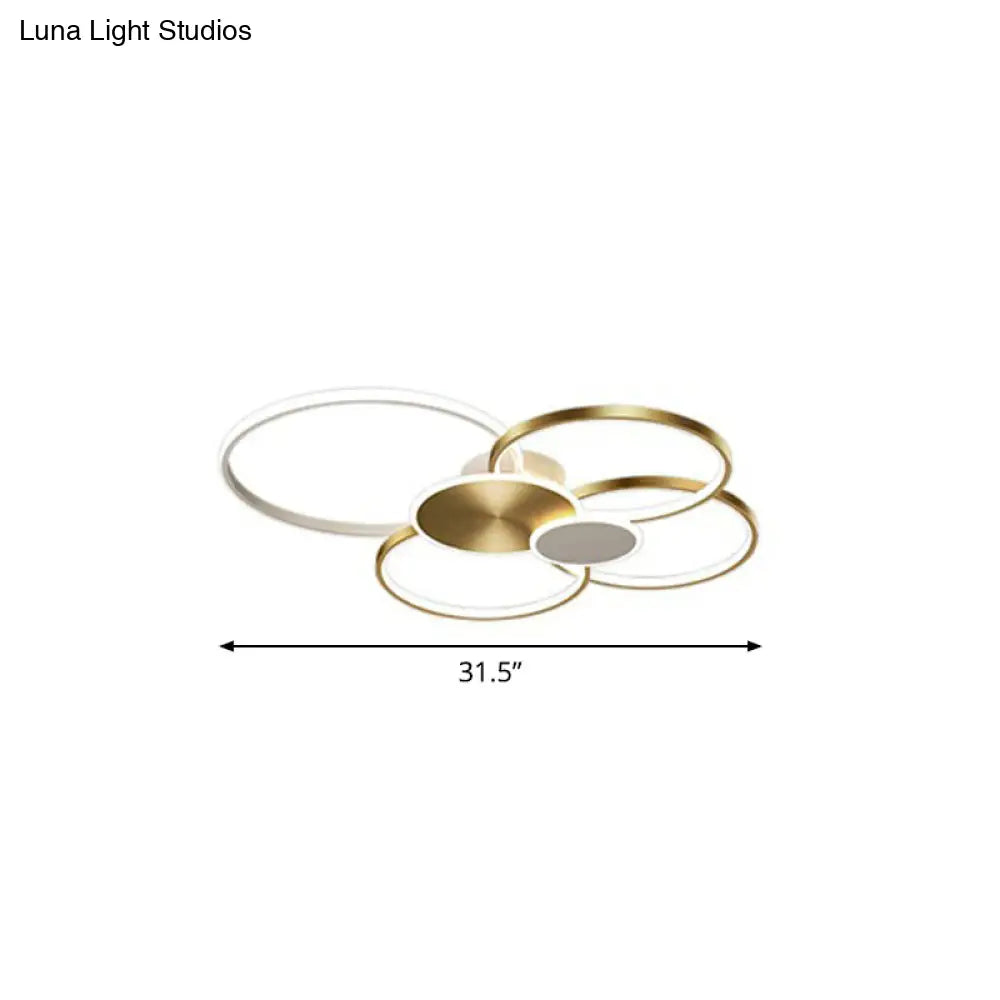 Modern Led Metal Flush Ceiling Light For Living Room - Circular Design Mounted Gold / 31.5 Remote