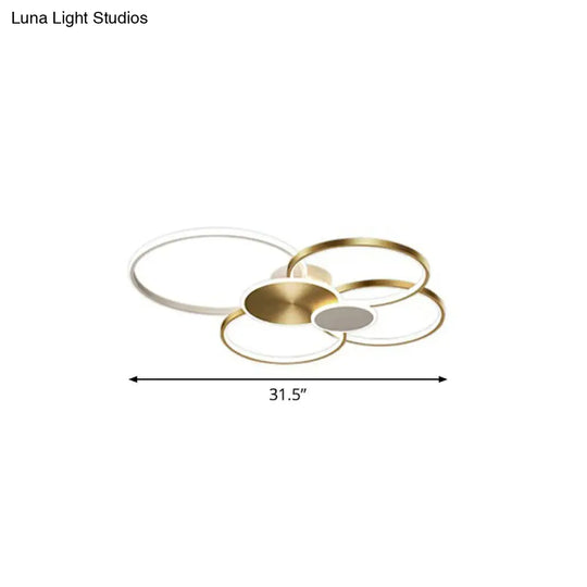 Modern Led Metal Flush Ceiling Light For Living Room - Circular Design Mounted Gold / 31.5 White