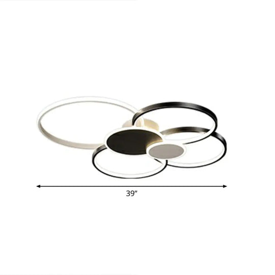 Modern Led Metal Flush Ceiling Light For Living Room - Circular Design Mounted Black / 39’ Remote