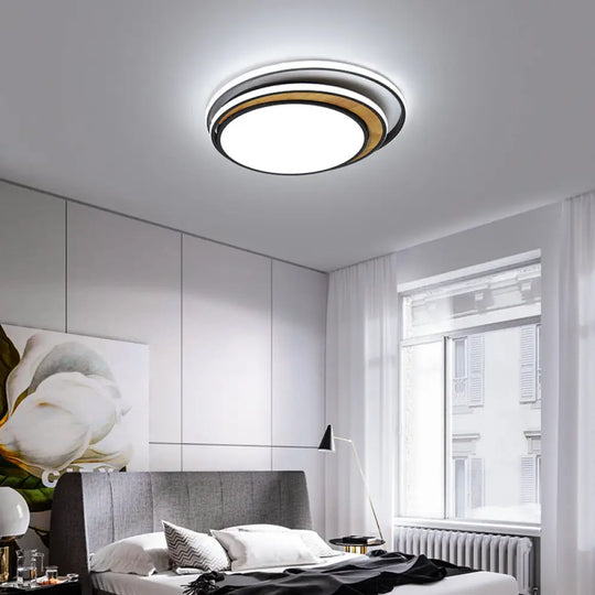 Modern Led Metal Flush Ceiling Light In Black/White 16.5’/20.5’ Wide White/Warm Black / 16.5’ White