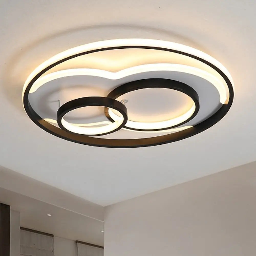 Modern Led Metal Flush Mount Ceiling Lamp In Black/White 16’/19.5’/23.5’ Wide White/Warm